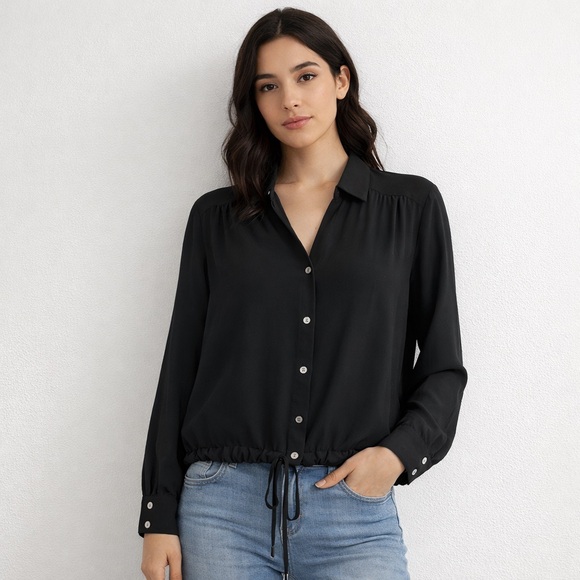 J. Jill Tops - J.Jill Black Button Front Blouse | Long Sleeve Drawstring Hem Top MP